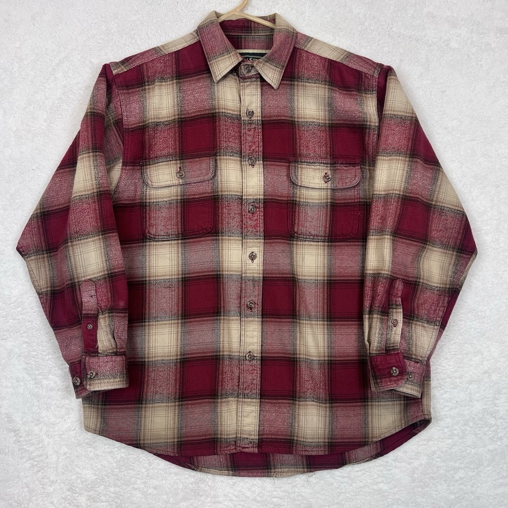 Field & Stream Heavyweight Flannel Men's Red/Tan‎ Long Sleeve Button Up